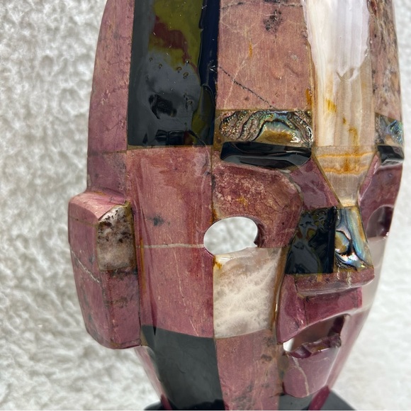 Aztec Mayan Mosaic muave black abalone burial death mask decor on stand 8.5" - Picture 4 of 15